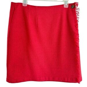 VTG Woolrich Wrap Skirt Womens Sz 16 Red Wool Fringe Classic Holiday Christmas